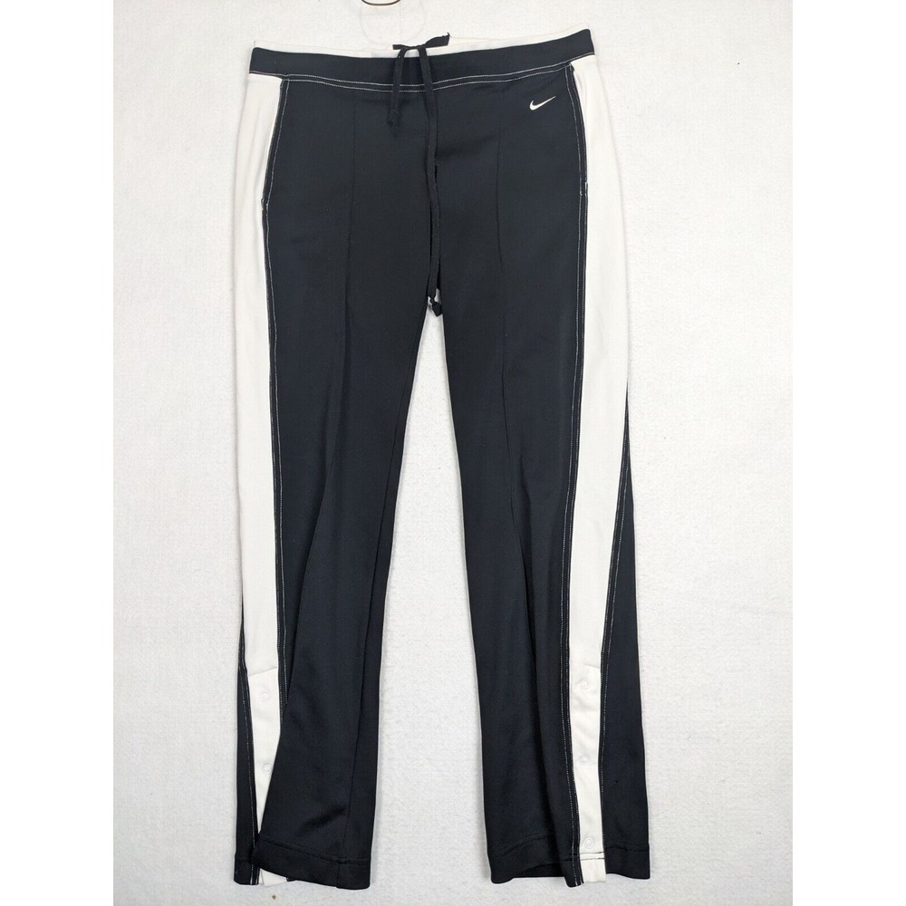 Nike Track Pants White Stripe Side Tie Waist Size S Polyester Black